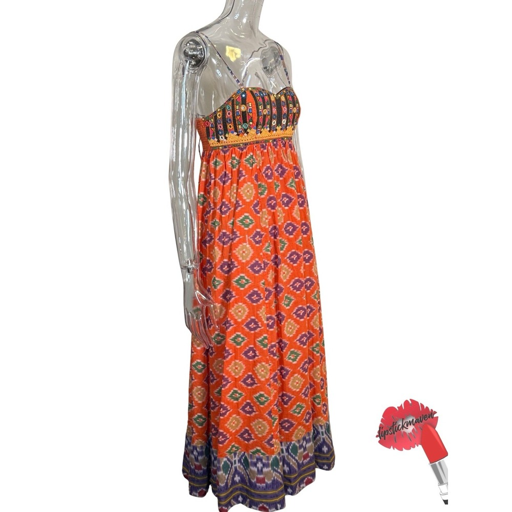 Ralph Lauren Denim & Supply Dress Women XS Orange Boho Spaghetti Strap Festival - Picture 3 of 15
